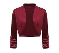 LADI TREND Women's Elegant Velvet Cardigan Bolero Open Front Cropped Cardigans 3/4 Sleeve Shrugs (Wine red M)