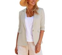 LADI TREND Womens Long Sleeve Cotton Linen Blazers Lightweight Summer Jackets with Pockets for Professional Settings (Beige S)