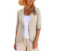LADI TREND Womens Long Sleeve Summer Cotton Linen Blazers Single Welted Pockets Casual Notch Lapel Jakcets Half Lined (Beige XXL)