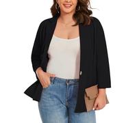 LADI TREND Womens Plus Size Black Blazers Jackets for Womens UK 3/4 Sleeve Summer Lightweight Casual Business Suit Blazer for Job Interviews (Black 5XL)