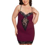 LADI TREND Womens Plus Size Sexy Nightgowns Dresses Babydoll Lingerie Wine Red Semi-Sheer Strap Dress highlighting the Burgundy-inspired Romantic Nighty Sleepwear (Wine Red 8XL)