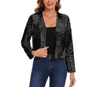 LADI TREND Womens Sequin Shrugs Bolero Cardigans Fully Lined Cropped Open Front Long Sleeve Top for Formal Events Casual Gatherings (Black L)