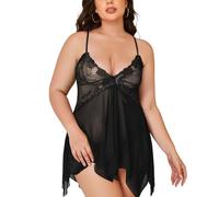LADI TREND Womens Sexy Nightgowns Plus Size Dresses Babydoll Lingerie Black Strap Dress Romantic Semi-Sheer Nighty Sleepwear (Black 6XL)