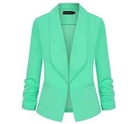 LADI TREND Womens Solid 3/4 Ruched Sleeve Open Front Lapel Work Office Blazer Jacket (Mint Green XL)