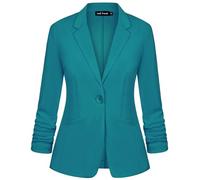 LADI TREND Women's Suits & Blazers Classic Suit Jacket Notched Lapel 3/4 Ruched Sleeve (Darkcyan L)