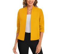 LADI TREND Womens Summer Breathable Open Front Cardigan Casual Business Suits Jackets4 Ruched Sleeve Front Lined Blazers Christening (Yellow M)