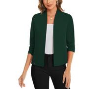LADI TREND Womens Summer Breathable Open Front Cardigan Jackets Casual Business Suits 3/4 Ruched Sleeve Front Lined Blazers Weeding (Dark Green S)