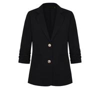 LADI TREND Womens Versatile 3/4 Ruched Sleeve Cotton Linen Blazer Jackets Lightweight Elegant Jackets Suits Summer Outerwear Gala Events (Black L)