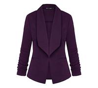 LADI TREND Women's Work Jacket 3/4 Ruched Sleeve Open Front Casual Office Blazer (Purple M)