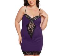 LADI TREND XL-5XL Plus Size Sexy BabydollLace Lingerie Womens V Neck Babydoll Soft Spaghetti Strap Nightdress Teddy Chemise Nightgowns with G-String Nighty Mesh Sleepwear