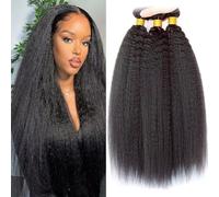 Ladiaryf Yaki Straight Bundles Human Hair Bundles 12 14 16 inch Kinky Straight Hair 3 Bundle 10A Brazilian Kinky Straight Human Hair Weave For Black Women Natural Color