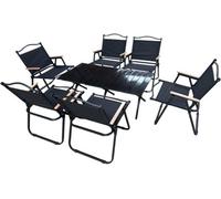 LADIDA 7Pcs Foldable Folding Light Weight Portable Garden Table And 6 Chair Set, For Camping, Party, Outdoor Bbq Black