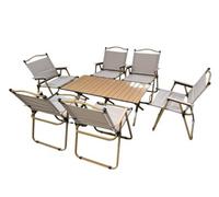 LADIDA 7Pcs Foldable Folding Light Weight Portable Garden Table And 6 Chair Set, For Camping, Party, Outdoor Bbq Gold
