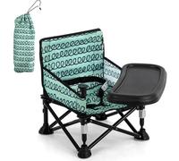 LADIDA Booster Seat for Toddlers with Removable Tray, Portable Foldable Baby High Chair for Kitchen & Dining Chairs, Suitable 6-36 Months Indoor & Outdoor (Green) 302