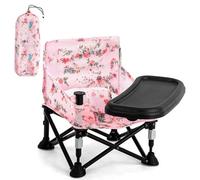 LADIDA Booster Seat for Toddlers with Removable Tray, Portable Foldable Baby High Chair for Kitchen & Dining Chairs, Suitable 6-36 Months Indoor & Outdoor (Pink Floral) 306