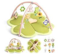 LADIDA Baby Play Mat & Activity Gym, Larger Four-Leaf Clover Shaped Tummy Time Mat Suitable for Babies 0-36 Months (Olive Green)