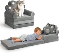 Ladida Foldable Kids Baby Toddler Sofa Lounger Cute Animal Design Soft Comfy (Grey Cat Paw)