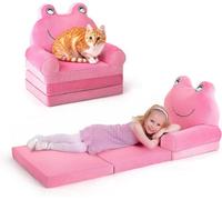 Ladida Foldable Kids Baby Toddler Sofa Lounger Cute Animal Design Soft Comfy (Pink Frog)