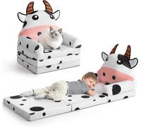 Ladida Foldable Kids Baby Toddler Sofa Lounger Cute Animal Design Soft Comfy (White Cow)