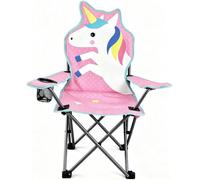 LADIDA Kids Unicorn Foldable Camping Chair, Cup Holder & Safety Lock, Portable Outdoor Beach Garden Chair(Light Pink)