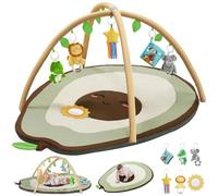 LADIDA Large Avocado Baby Play Mat - 6 Detachable Items | Newborn Activity Gym from Birth | Sensory Playmat for Motor Skills & Washable Infant Essentials (Olive Green)
