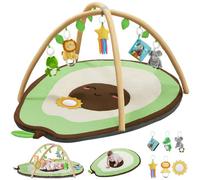 Ladida Large Avocado Baby Play Mat, Newborn Activity Gym From Birth, 6 Detachable Toys, Washable Sensory Playmat, Light Green