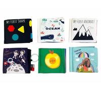 LADIDA Pack of 6 Soft Baby Cloth Books 0-6 Months, Black White High Contrast Sensory Toys Washable Cloth Crinkle Books for Newborns, with Teether Squeakers Baby Essentials Early Educational Learning