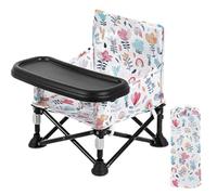 LADIDA Portable Baby High Chair with Removable Tray - Foldable Travel Highchair with Travel Bag,Flower Pattern Folding Booster Feeding Chair for Indoor Outdoor, Beach, Picnic 305
