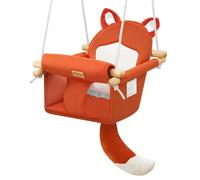 LADIDA Wooden Baby Swing with Soft Safety Belt, Infant Swing Seat for Indoor & Outdoor Use, Adjustable Height, Includes Mounting Hardware - Suitable for Babies & Toddlers (Orange)