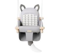 LADIDA Wooden Baby Swing with Soft Safety Belt, Infant Swing Seat for Indoor & Outdoor Use, Adjustable Height, Includes Mounting Hardware - Suitable for Babies & Toddlers (Grey Fox Design)