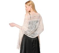 Ladiery Lace Shawls and Wraps For Evening Party, Soft Cashew Floral Lightweight Scarf With Fringe for Bride Wedding/Travel
