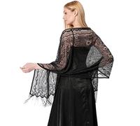Ladiery Lace Shawls and Wraps For Evening Party, Soft Cashew Floral Lightweight Scarf With Fringe for Bride Wedding/Travel