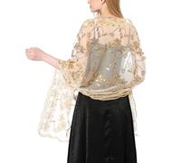 Ladiery Sequin Floral Shawls and Wraps for Evening Dresses,Women sparkly Sheer Mesh Wedding Shawls for Evening Party