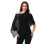 Ladiery Sheer Poncho Top Swimsuit Cover Up - Asymmetrical Shrug for Evening Dresses, Formal Beach & Resort Cape (Black)