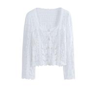 Ladiery Shrug, Elegant Floral Lace Shrug Summer Crochet Short Coat Women'S Long Sleeves Shrug Cardigan Shoulder Jacket Hollow Out See Through Open Front Cover-Up For Dresses,White,M