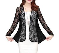 Ladiery Shrug,Women'S Bolero Shrug 3/4 Sleves Short Cardigan Boho Floral Lace Blouse Jacket Summer Chiffon Cardigan Open Front V-Neck Festival Jacket Beach Cover-Ups For Dresses,Black,M