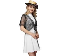 Ladiery Shrug,Women'S Short Sleeve Shrug Summer Crochet Floral Lace Bolero Cardigan Mesh Black Embroidery Jacket Front Tie Elegant Shoulder Jacket See Through Cover-Up For Dresses,Black Silver,Xxl