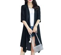 Ladiery Shrug,Women's Shrug 3/4 Sleeves Bolero Loose Swing Chiffon Kimono Jacket Chiffon Summer Long Cardigan Open Front Shirt Kaftans Sheer Swimsuit Cover-Up for Dresses,Black,S