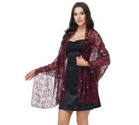 Ladiery Sparkly Shawls and Wraps for Evening Dresses,Sequin Lace Wedding Shawl with Rhinestones, Formal Stole for Party