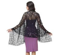 Ladiery Sparkly Shawls and Wraps for Evening Dresses,Sequin Lace Wedding Shawl with Rhinestones, Formal Stole for Party