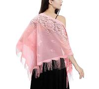 Ladiery Triangle Lace Shawls and Wraps for Evening Dresses with Tassels for Evening Party Mesh Wedding Shawls