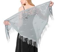 Ladiery Triangle Lace Shawls and Wraps for Evening Dresses with Tassels for Evening Party Mesh Wedding Shawls