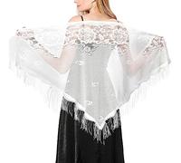 Ladiery Triangle Lace Shawls and Wraps for Evening Dresses with Tassels for Evening Party Mesh Wedding Shawls