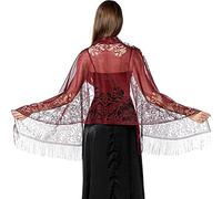 Ladiery Women's Floral Lace Scarf Shawl with Tassels, Soft Mesh Fringe Wraps for Wedding Evening Party Dresses