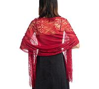 Ladiery Women's Floral Lace Scarf Shawl with Tassels, Soft Mesh Fringe Wraps for Wedding Evening Party Dresses