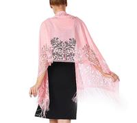 Ladiery Women's Floral Lace Scarf Shawl with Tassels, Soft Mesh Fringe Wraps for Wedding Evening Party Dresses