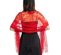 Ladiery Women's Floral Lace Scarf Shawl with Tassels, Soft Mesh Fringe Wraps for Wedding Evening Party Dresses