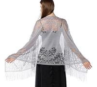 Ladiery Women's Floral Lace Scarf Shawl with Tassels, Soft Mesh Fringe Wraps for Wedding Evening Party Dresses