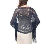 Ladiery Women's Floral Lace Scarf Shawl with Tassels, Soft Mesh Fringe Wraps for Wedding Evening Party Dresses