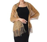 Ladiery Women's Floral Lace Scarf Shawl with Tassels, Soft Mesh Fringe Wraps for Wedding Evening Party Dresses